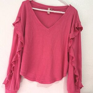 Pilcro Anthropologie Ruffled V-Neck Waffle Knit Top